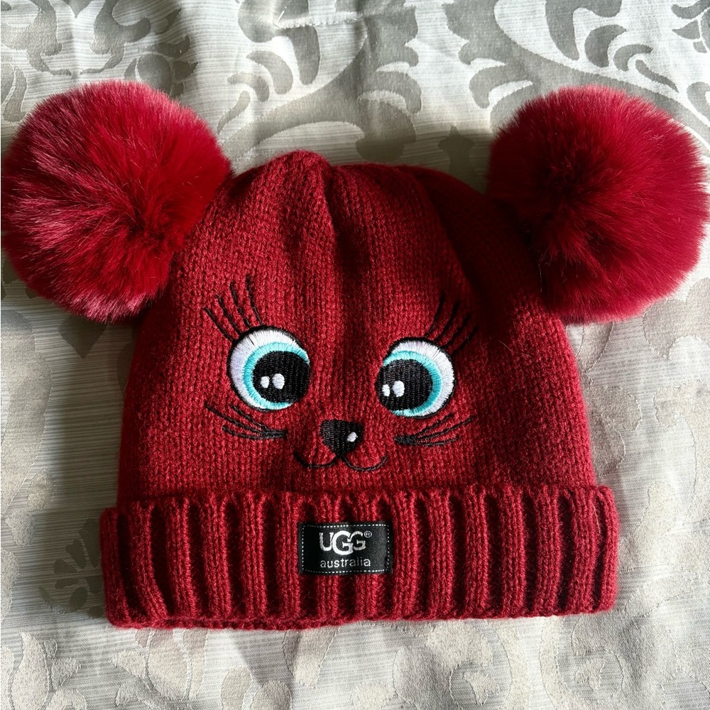UGG Australia Red Pom-Pom Cat Beanie
